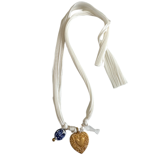 Blue floral charm, Gold Heart charm, translucent fish charm