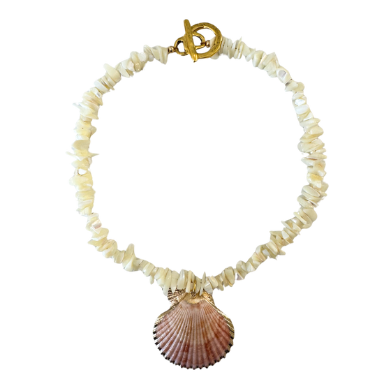 White Chunky Pink Shell Necklace