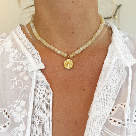 Yellow Beaded Compass Necklace
