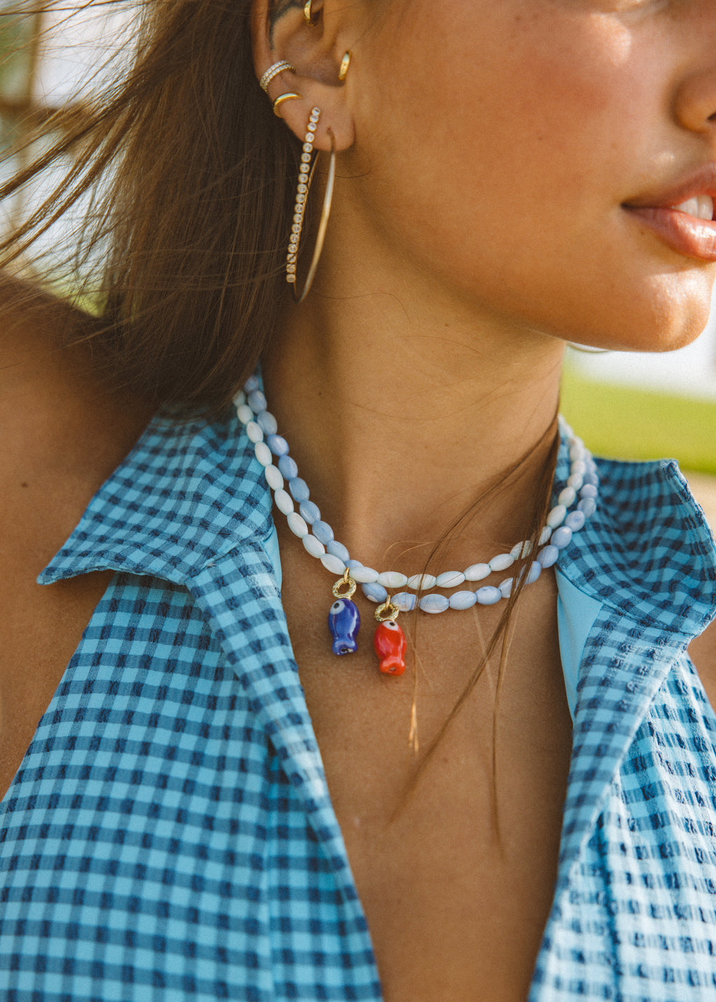 Sea Blue Beaded Fish Necklace