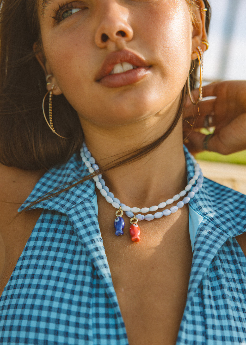 Baby Blue Beaded Fish Necklace