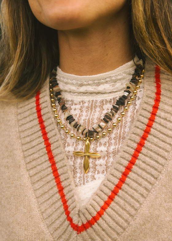 Brown Shell Cross Necklace