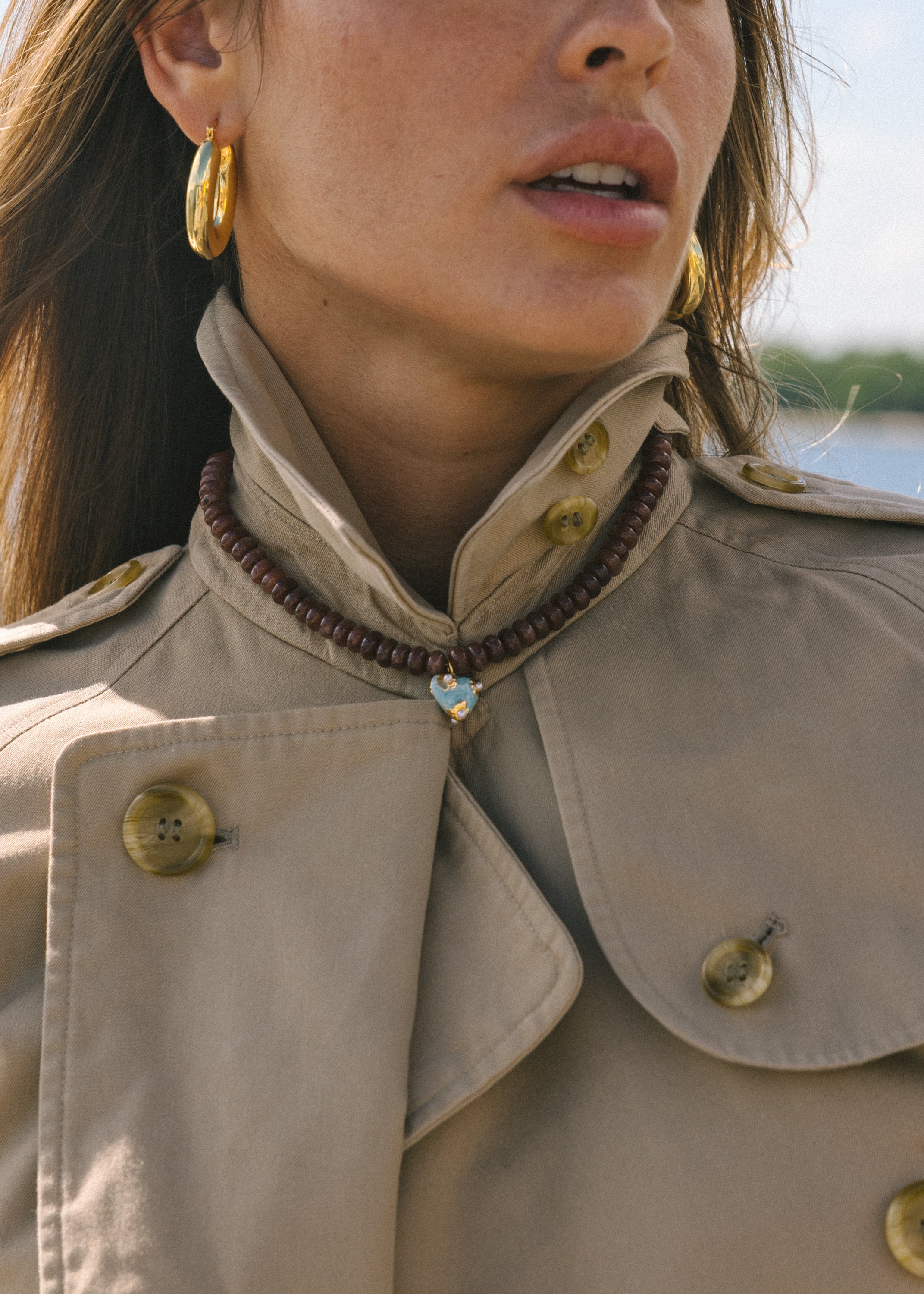Brown Beaded Heart Necklace
