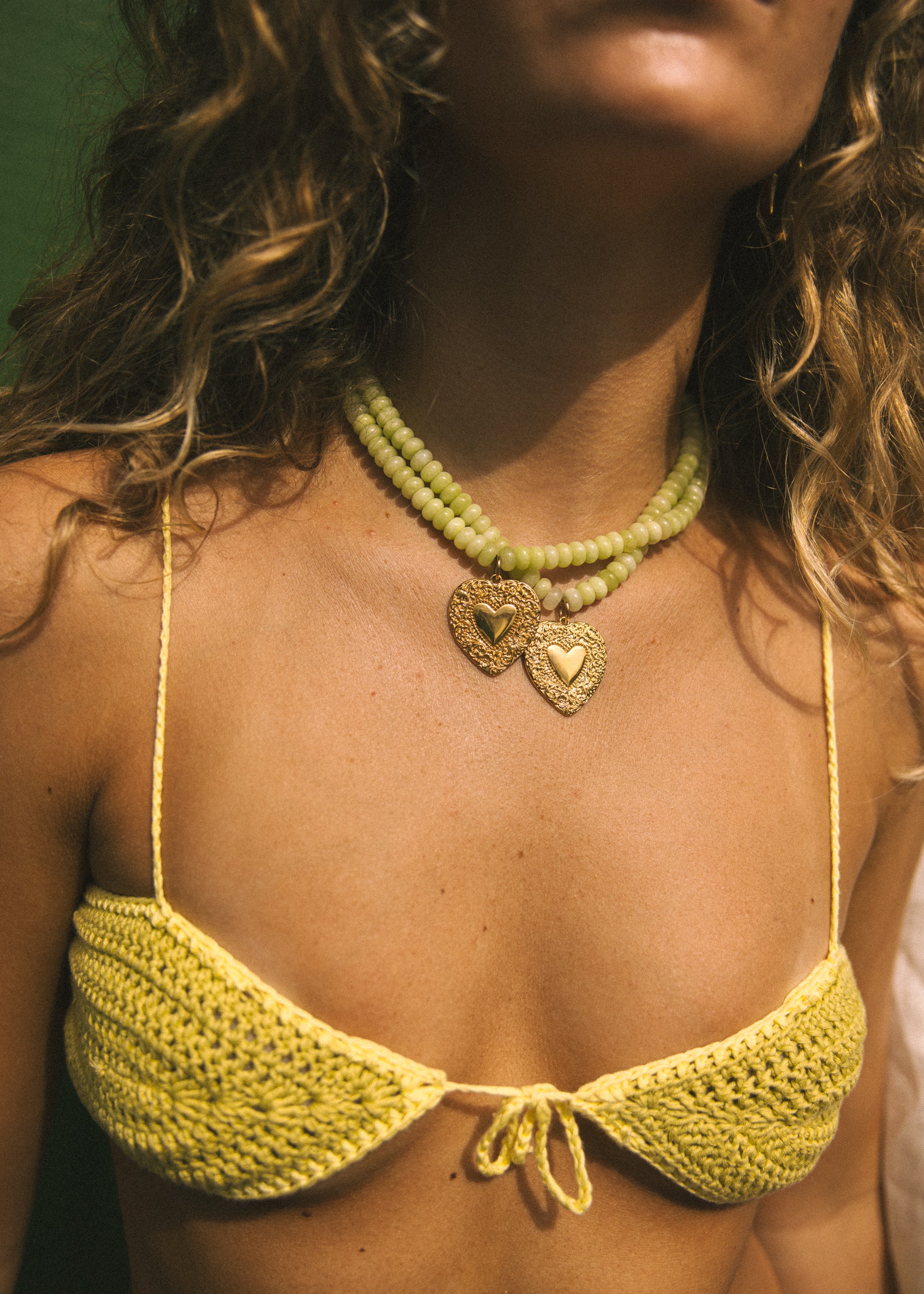 Green Beaded Vintage Heart Necklace – LOGAN TAY