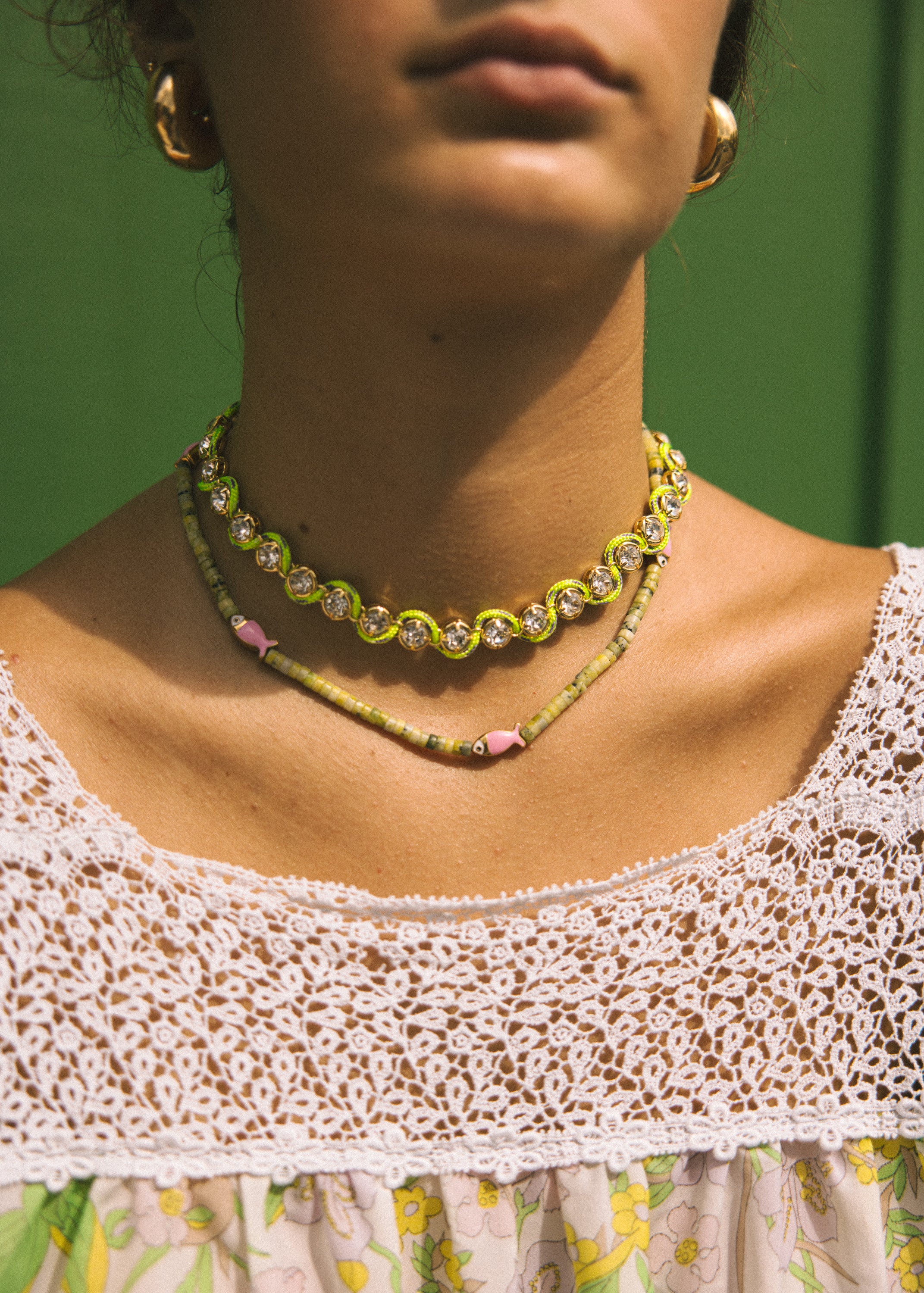 Green and Pink Fish Beaded Necklace