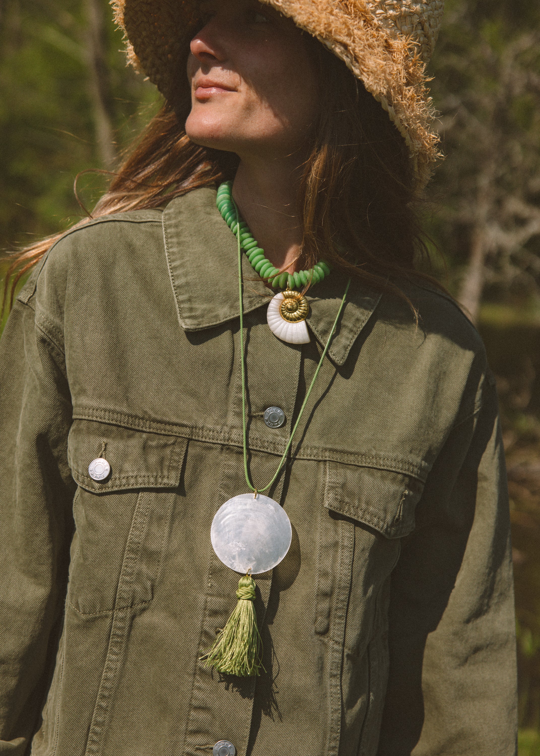 Green Tassel Shell Necklace