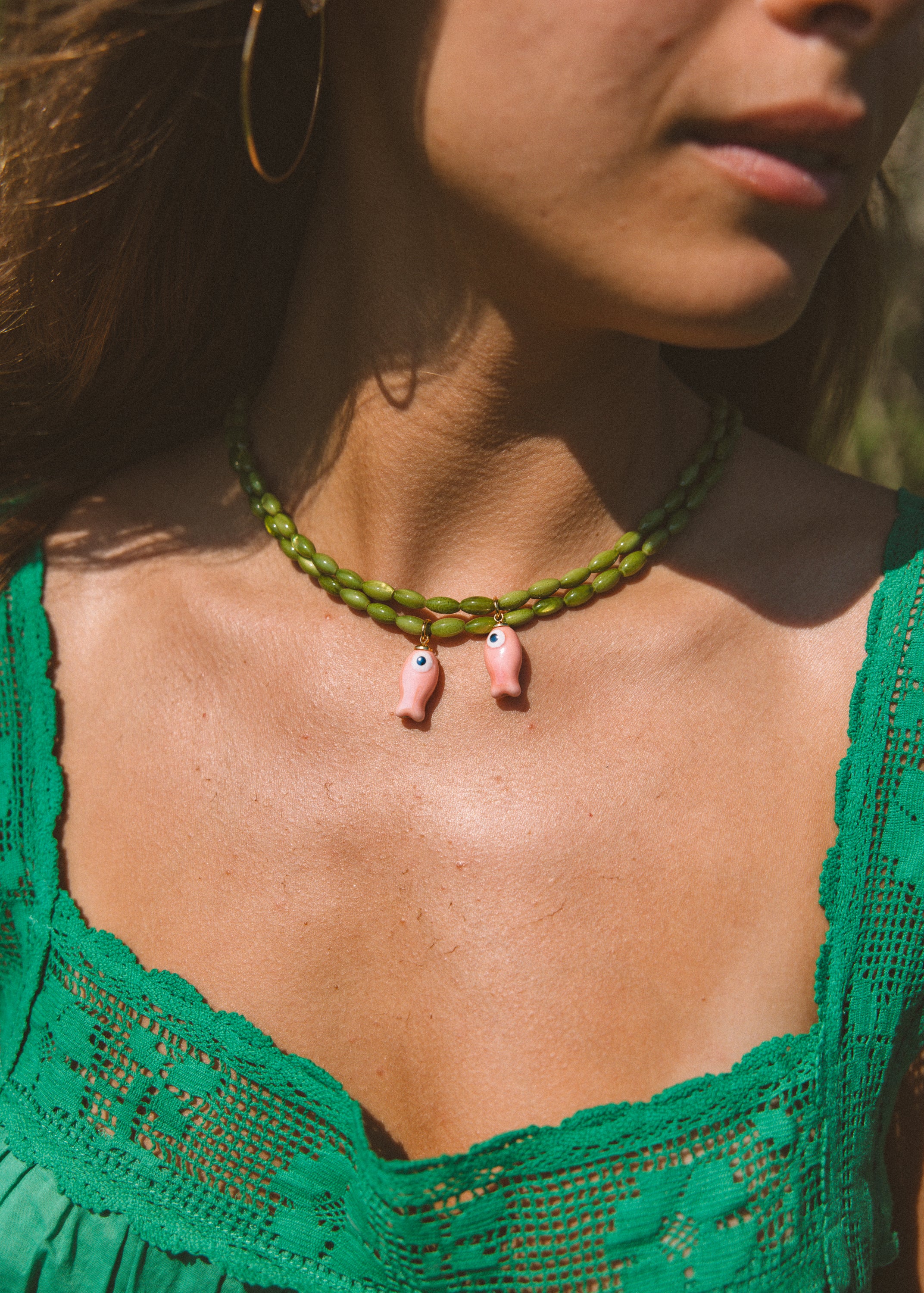 Green Beaded Fish Necklace