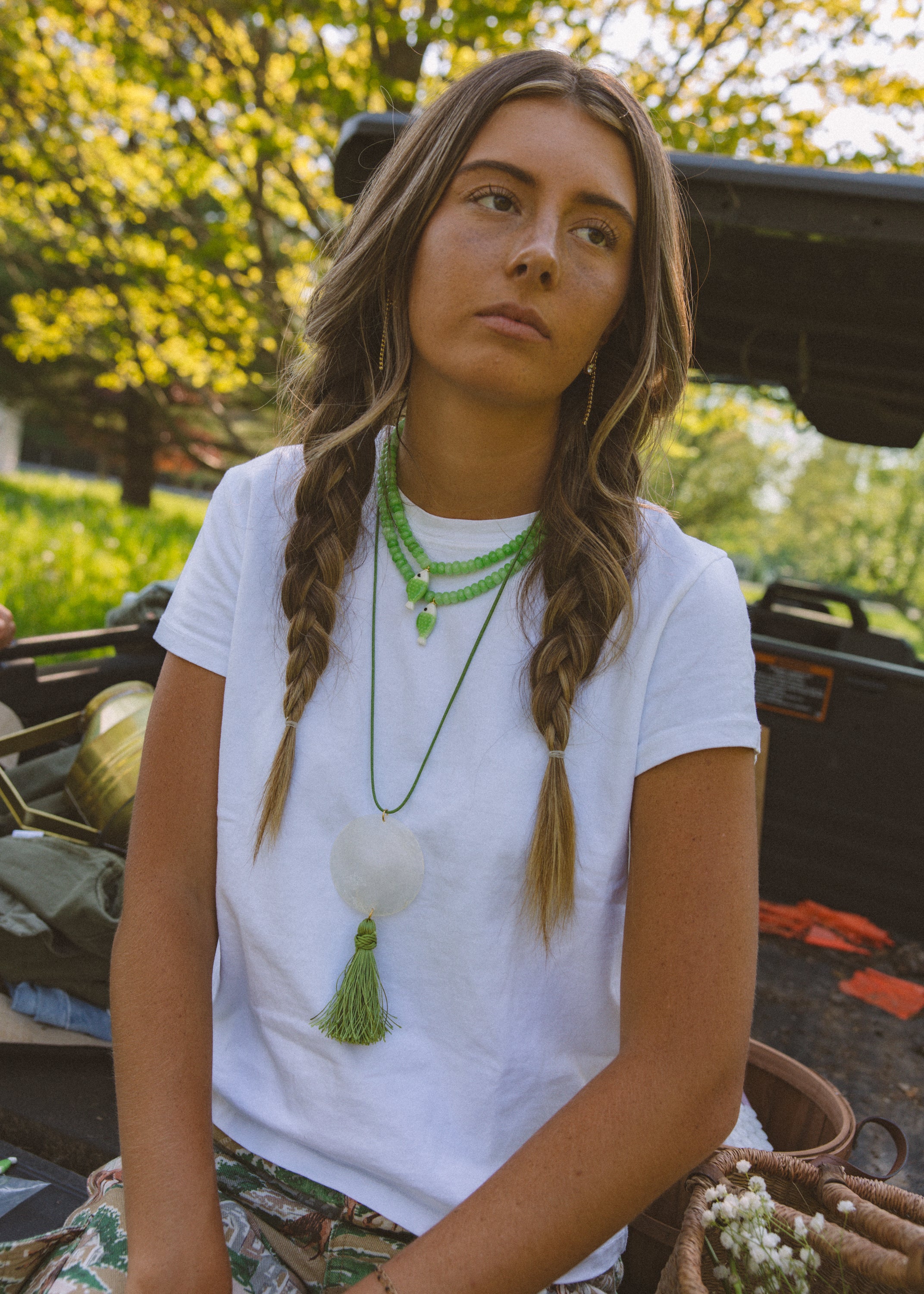 Olive Fish Beaded Necklace