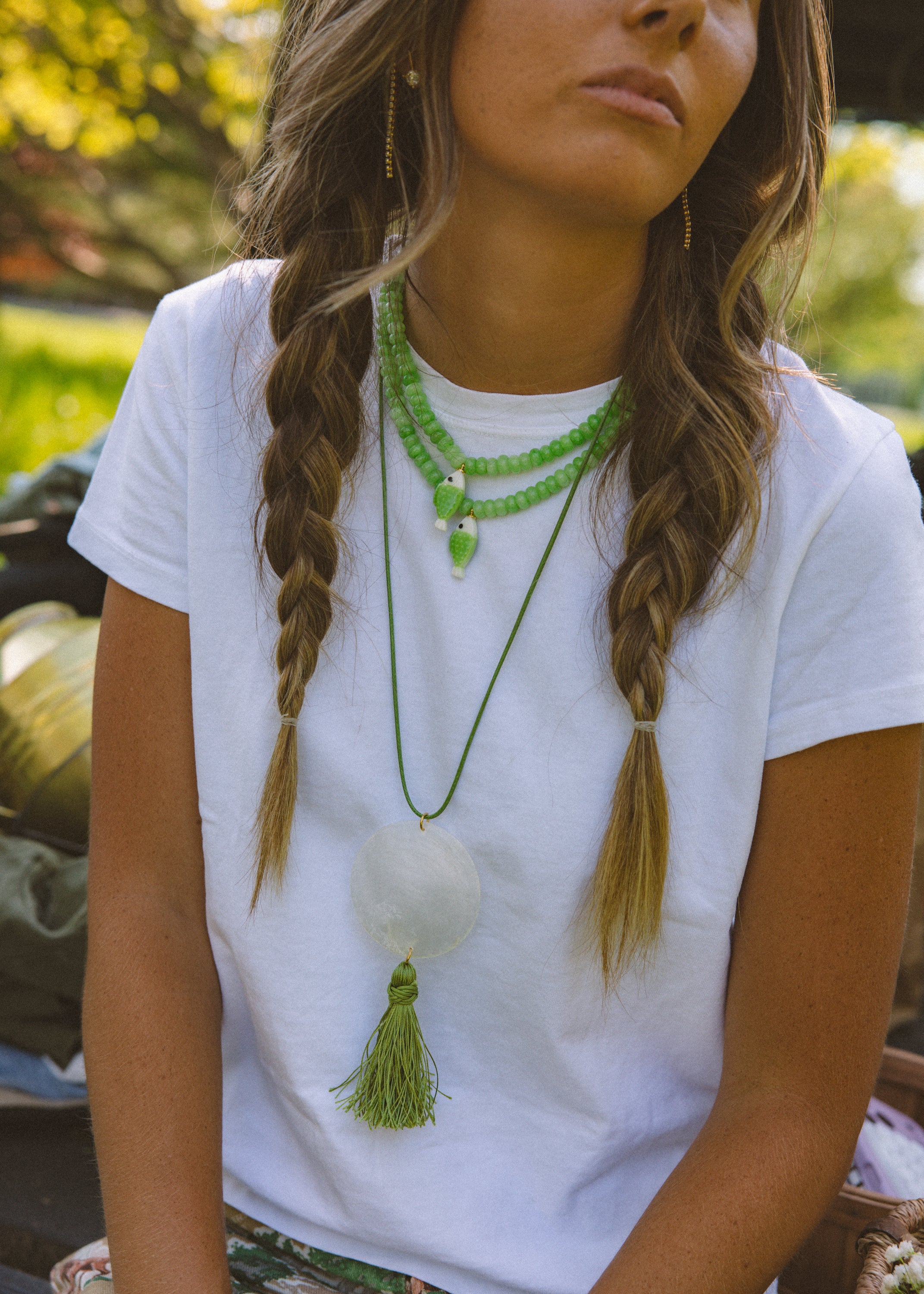 Green Tassel Shell Necklace