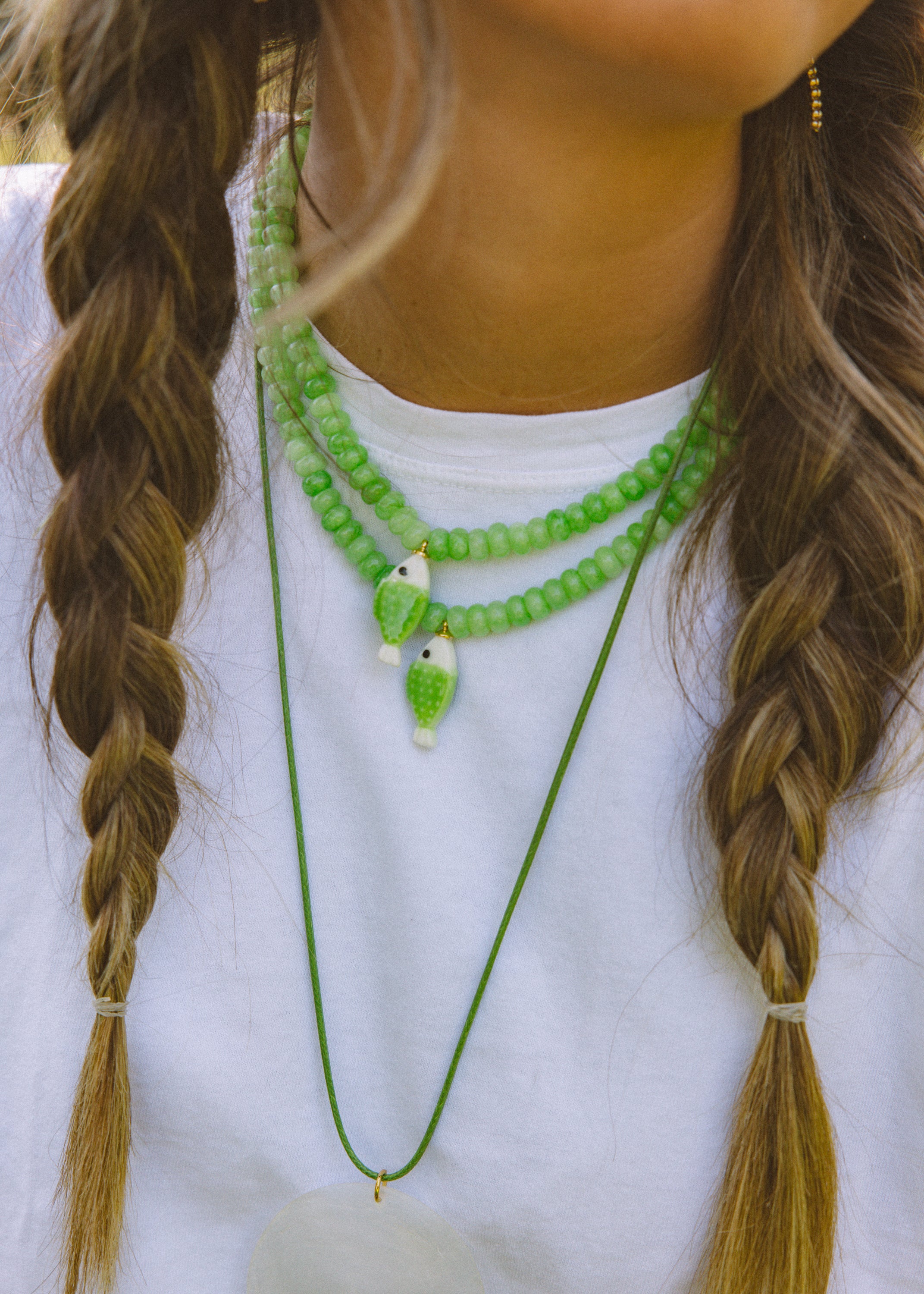 Olive Fish Beaded Necklace