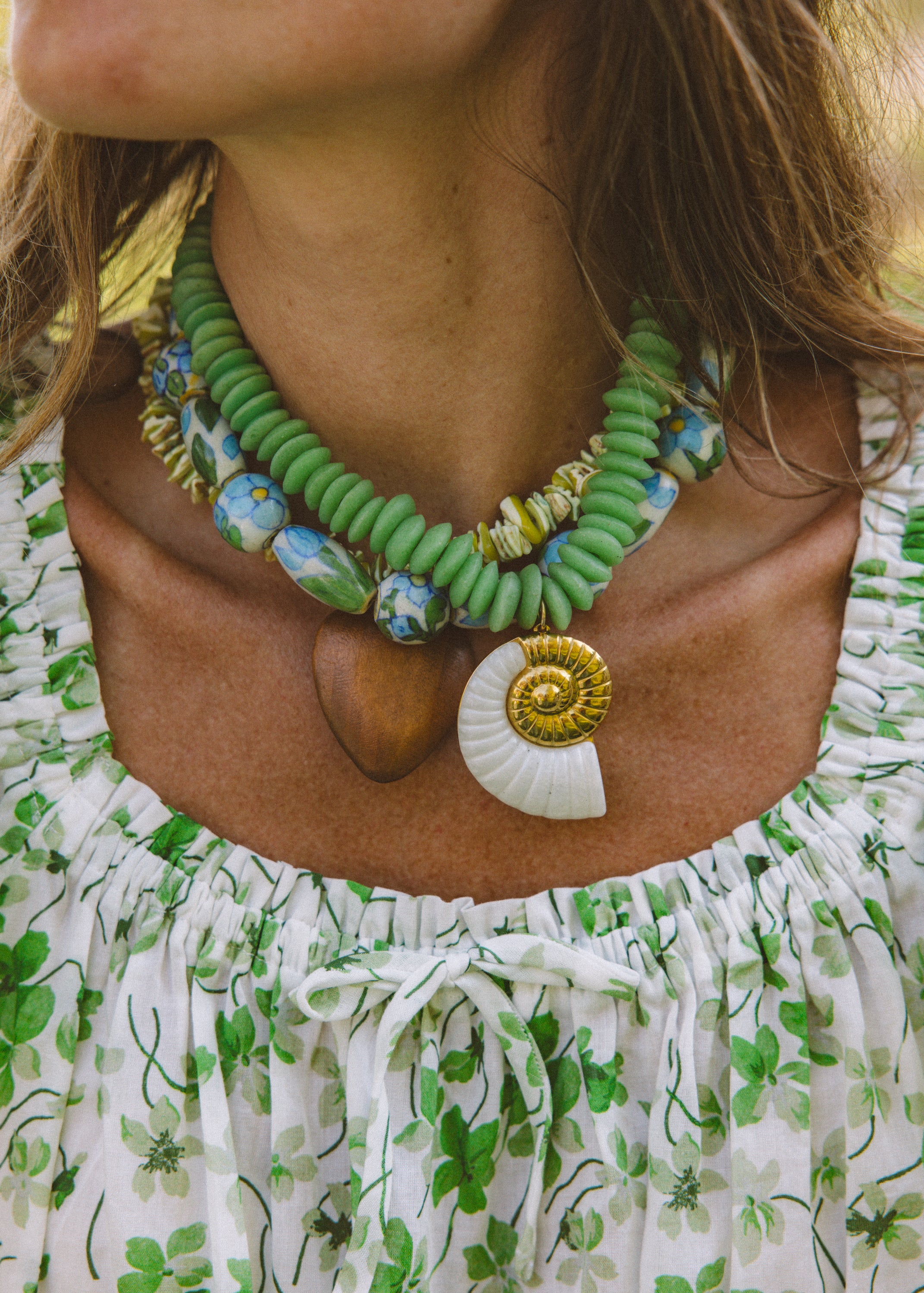 Green Spiral Shell Necklace