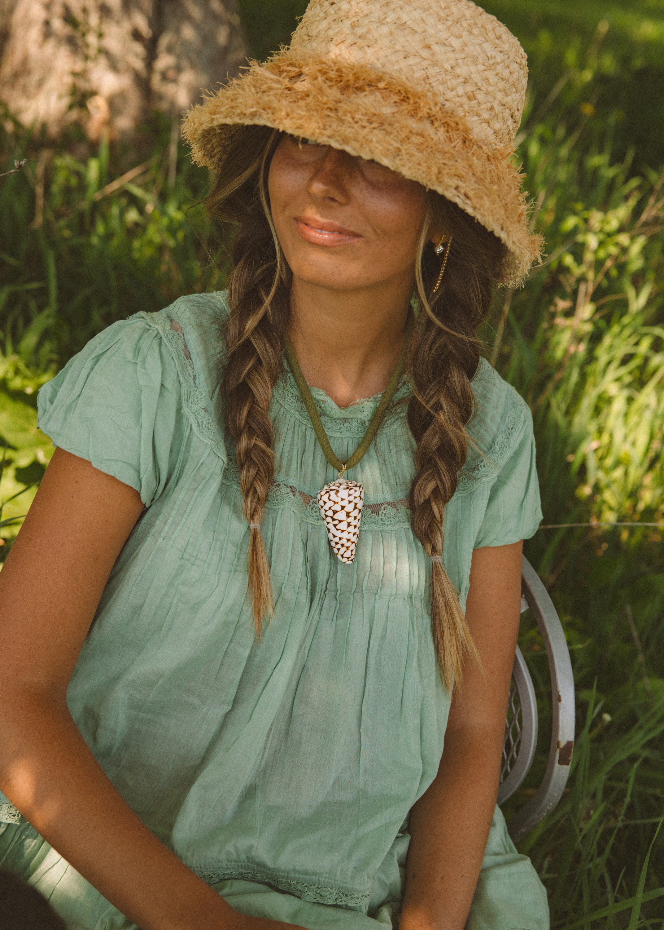 Green Cord Cone Shell Necklace