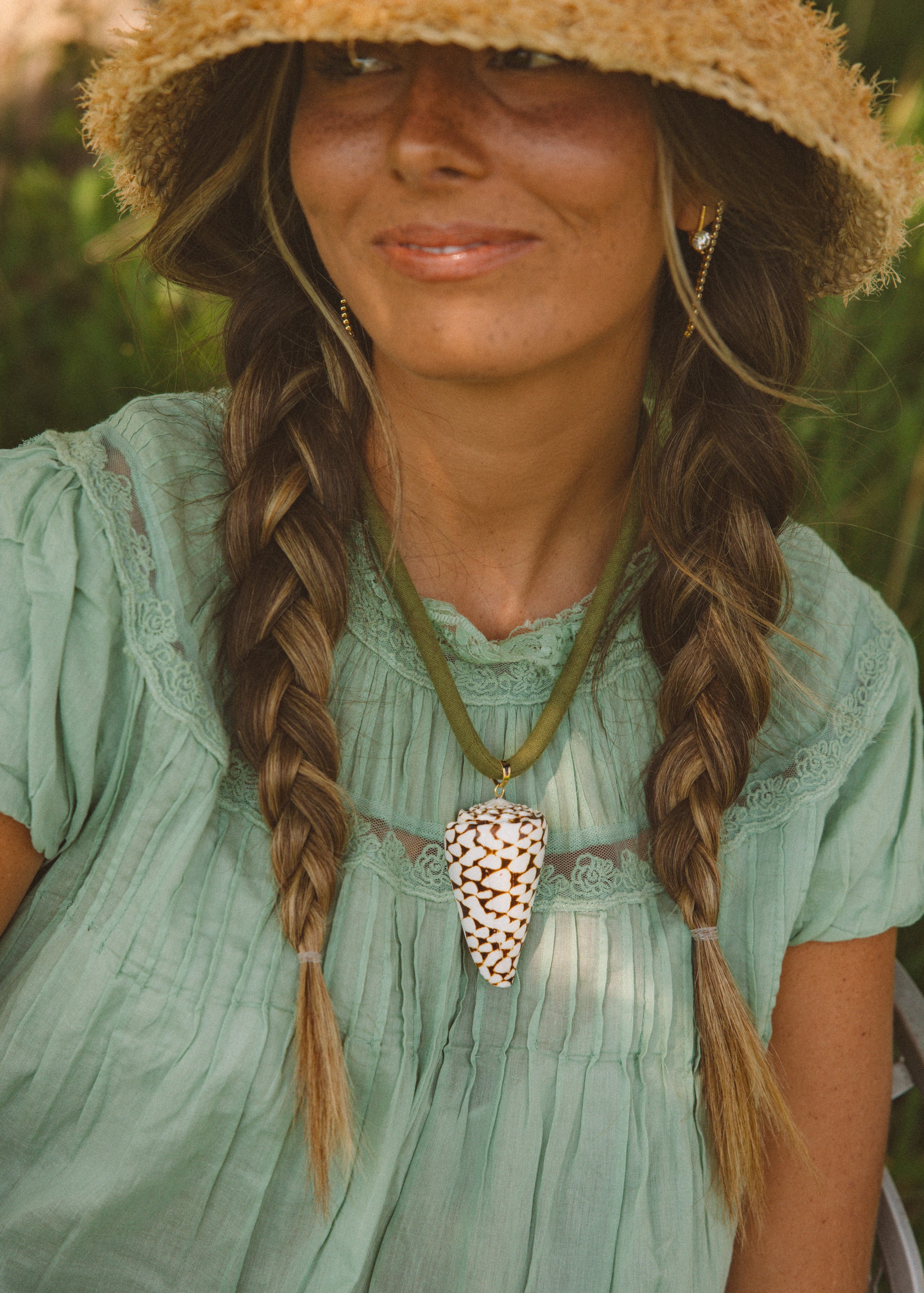 Green Cord Cone Shell Necklace