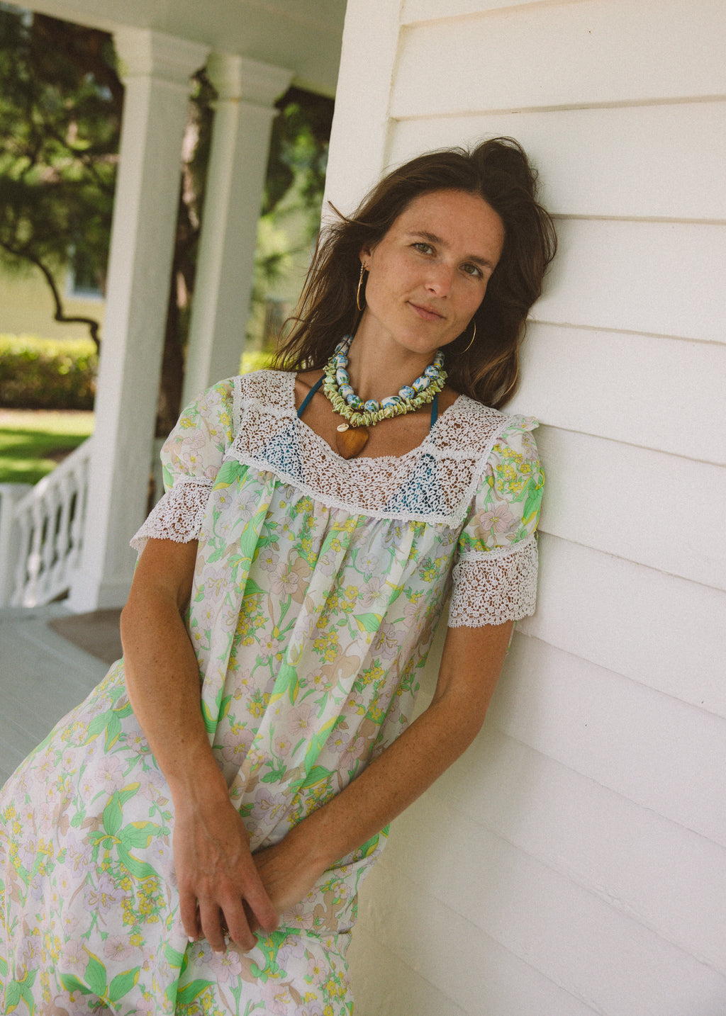 Green Floral Beaded Necklace