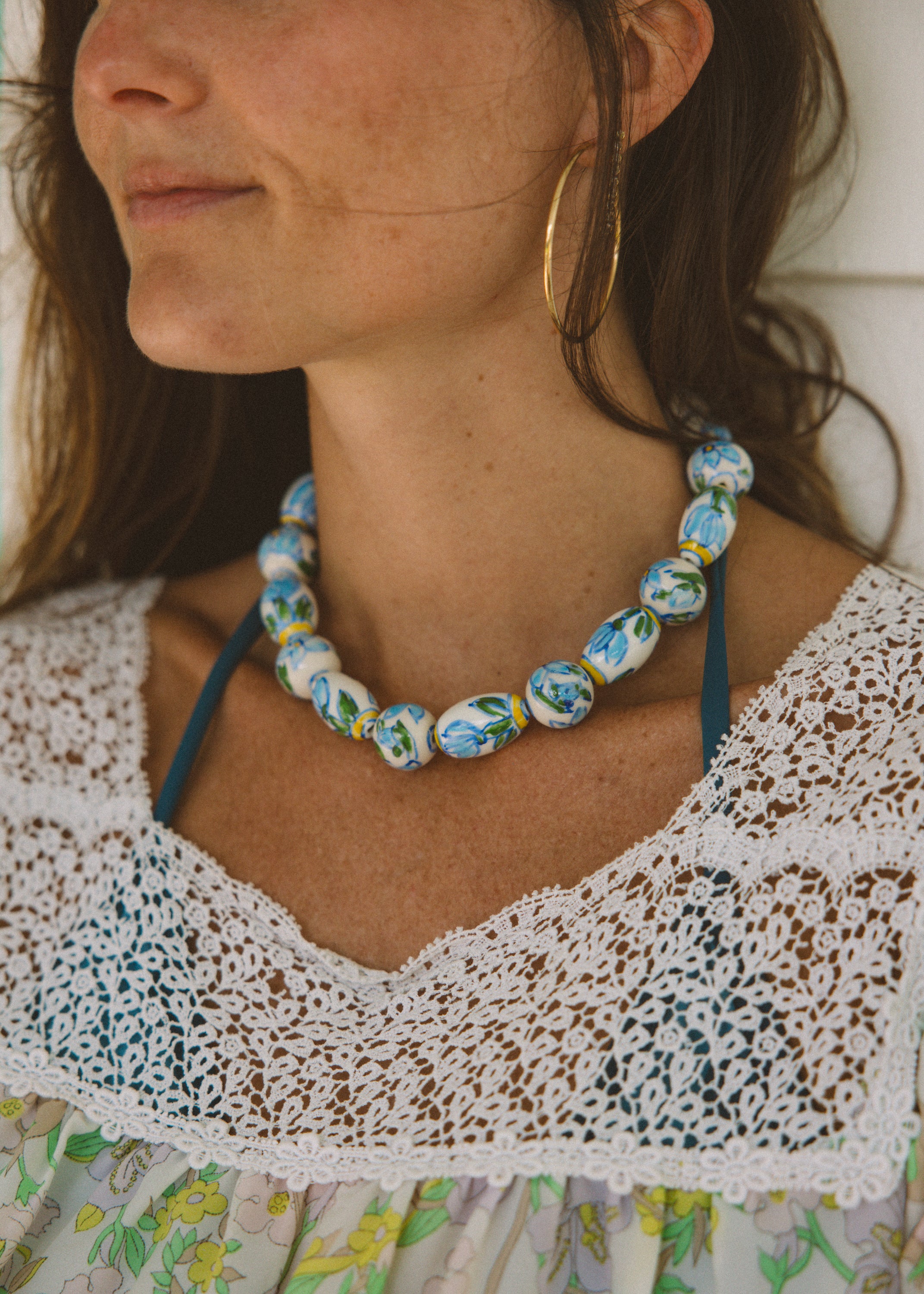Green Floral Beaded Necklace
