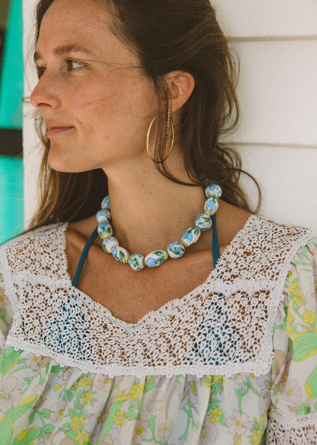 Green Floral Beaded Necklace