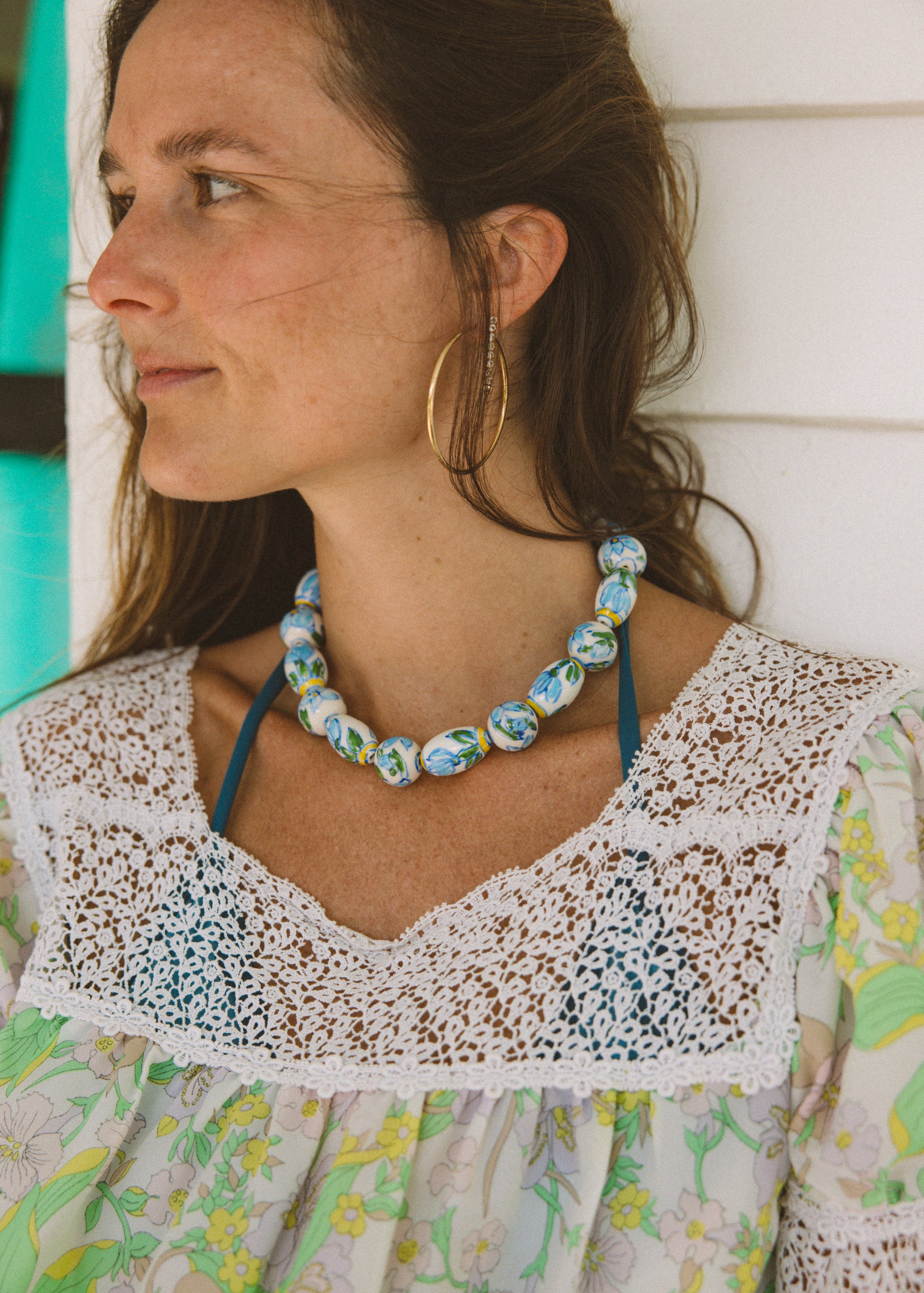 Green Floral Beaded Necklace