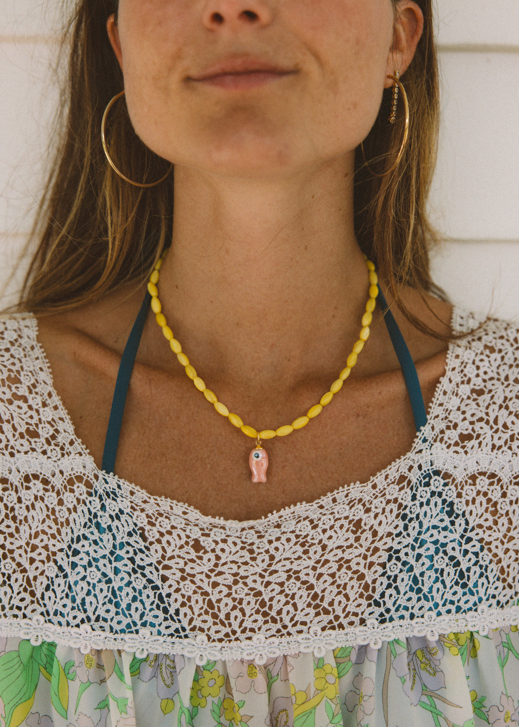 Yellow Beaded Fish Necklace
