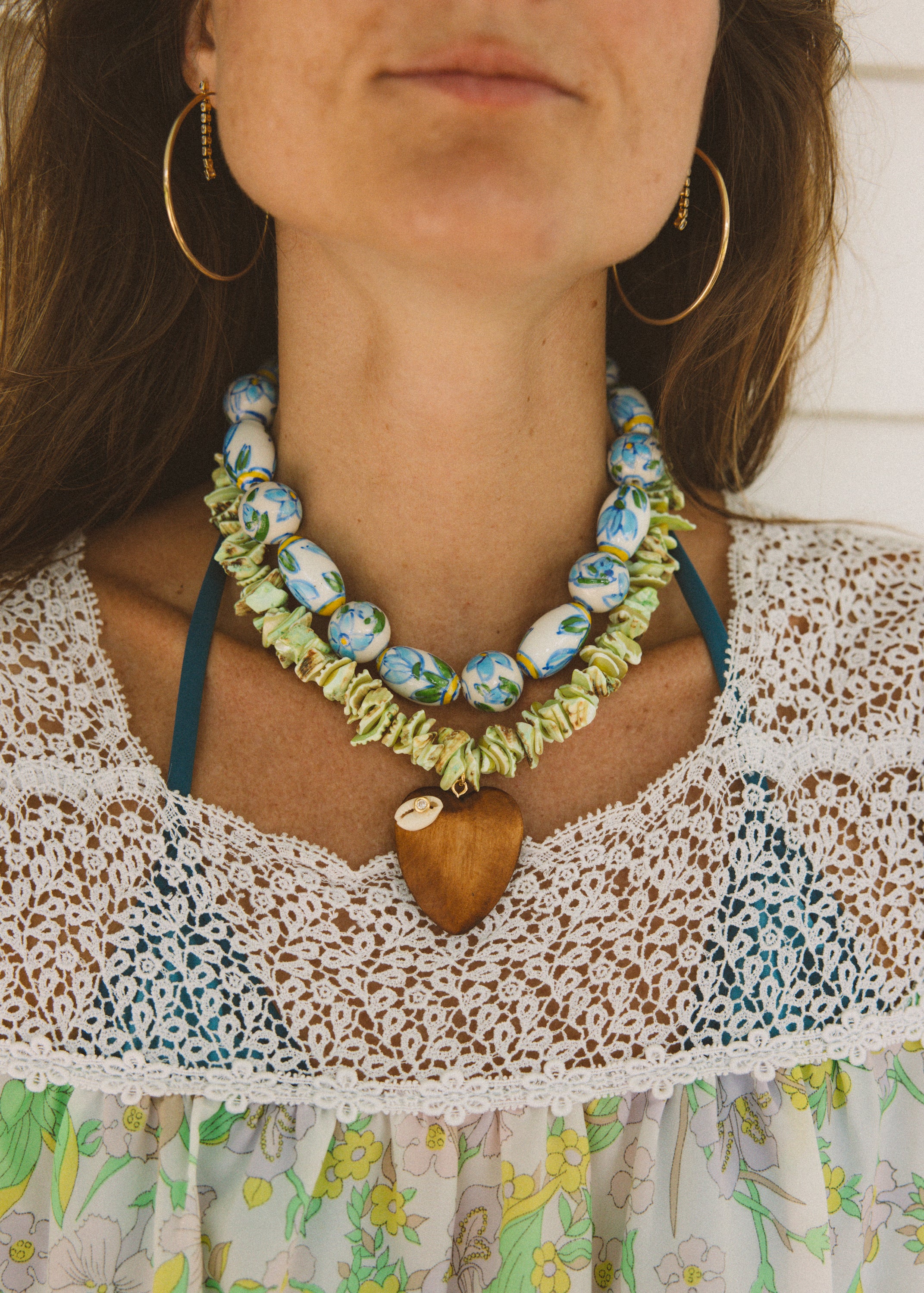 Green Floral Beaded Necklace