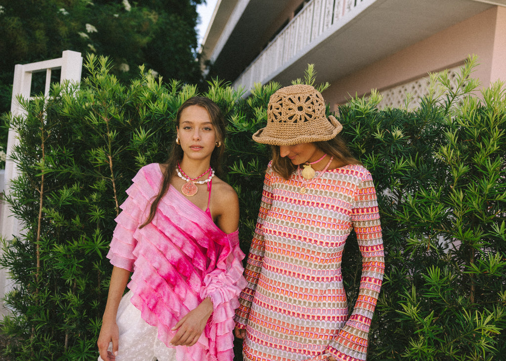 Dark Pink Rope Seashell Necklace