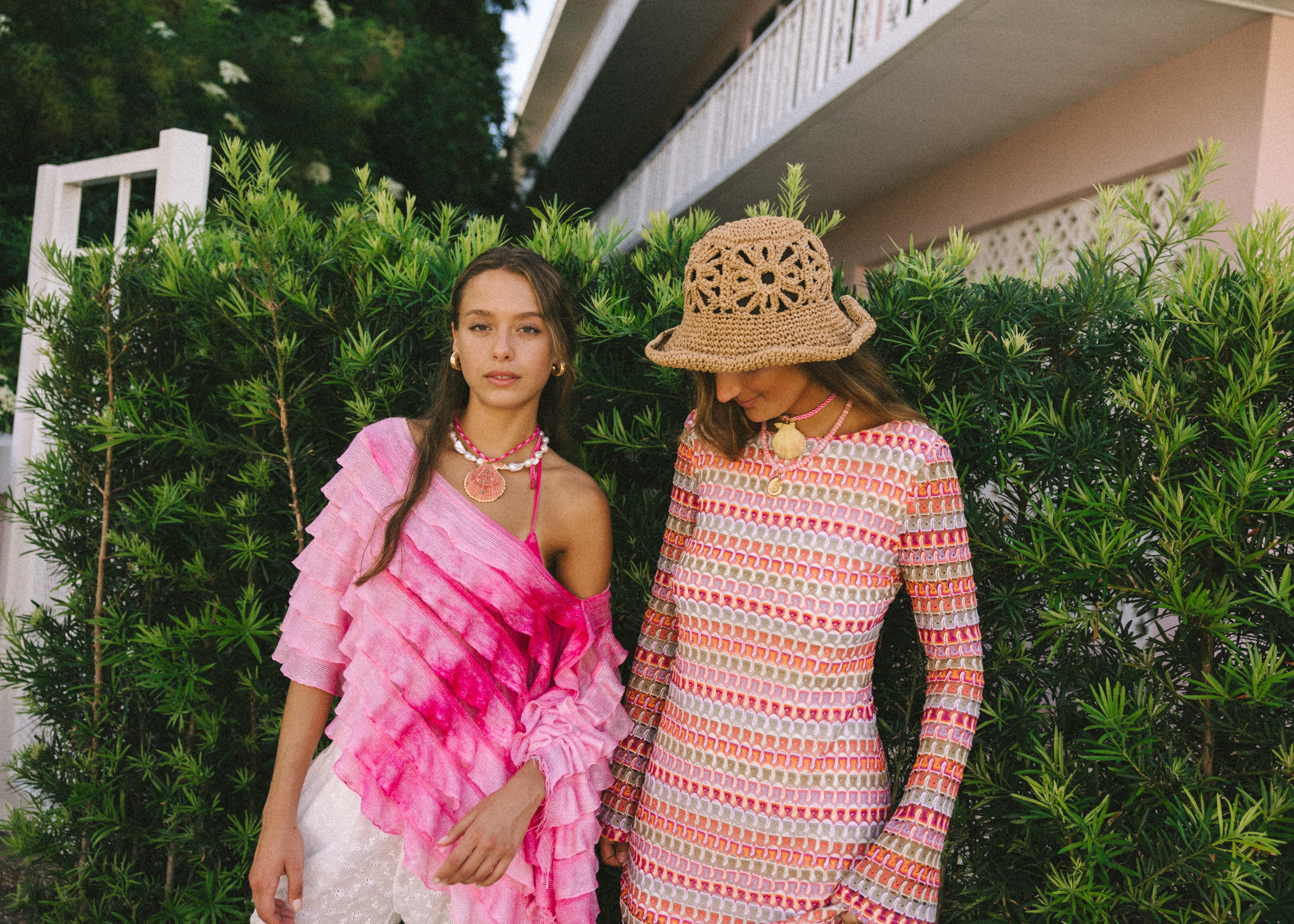 Dark Pink Rope Seashell Necklace