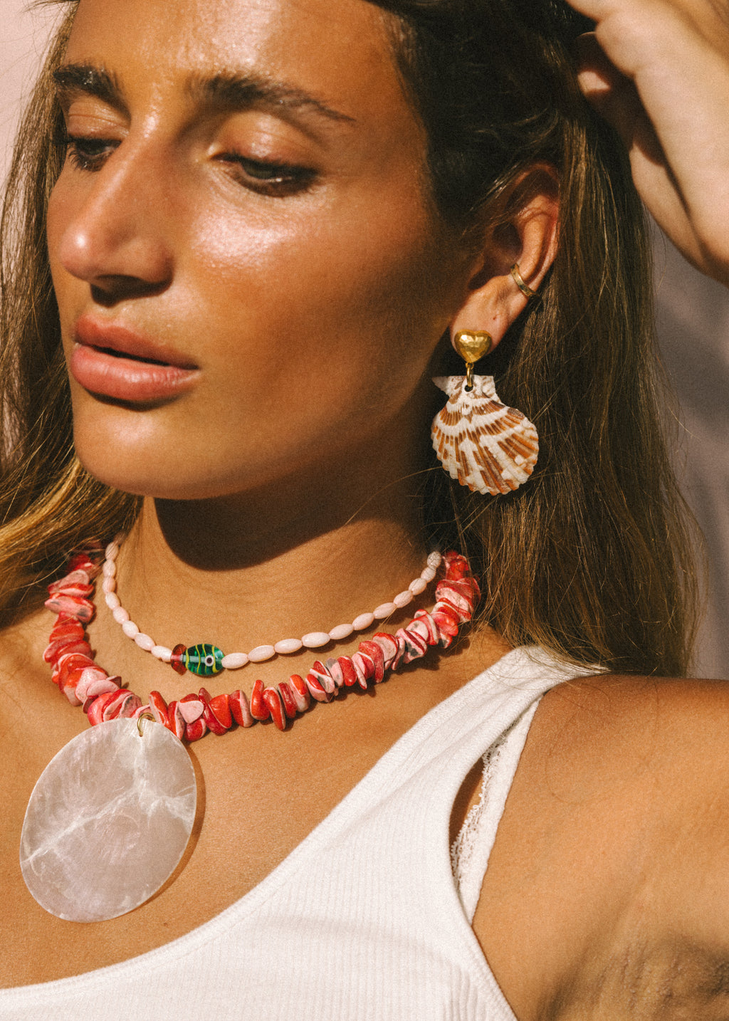 Gold Puff Heart Shell Earrings