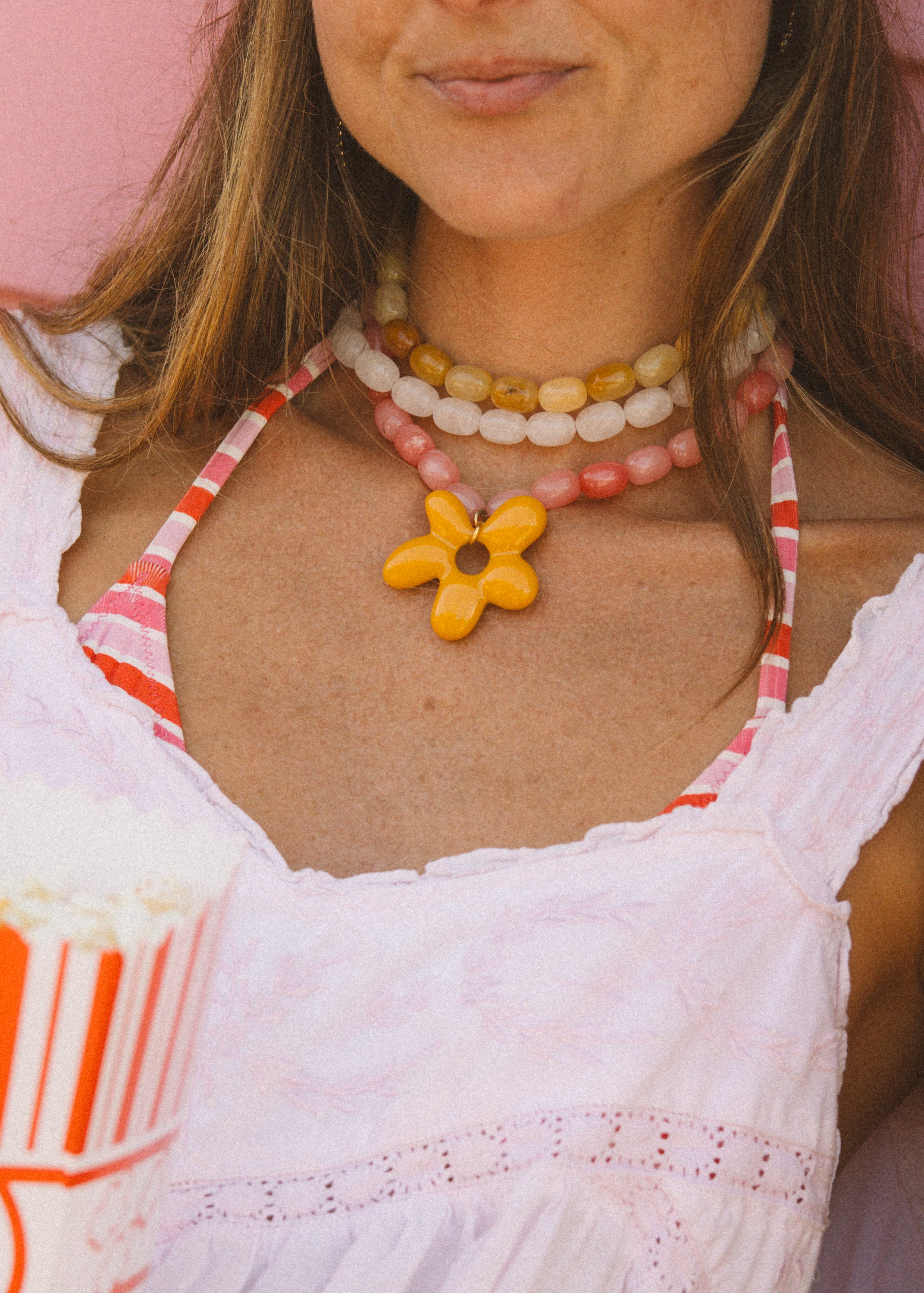 Triple Beaded Flower Necklace