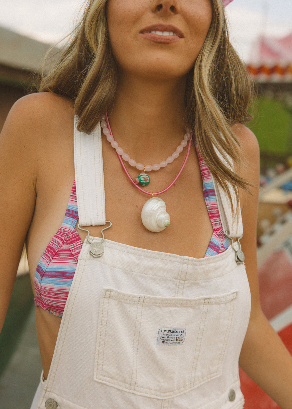 Pink Cord Shell Necklace