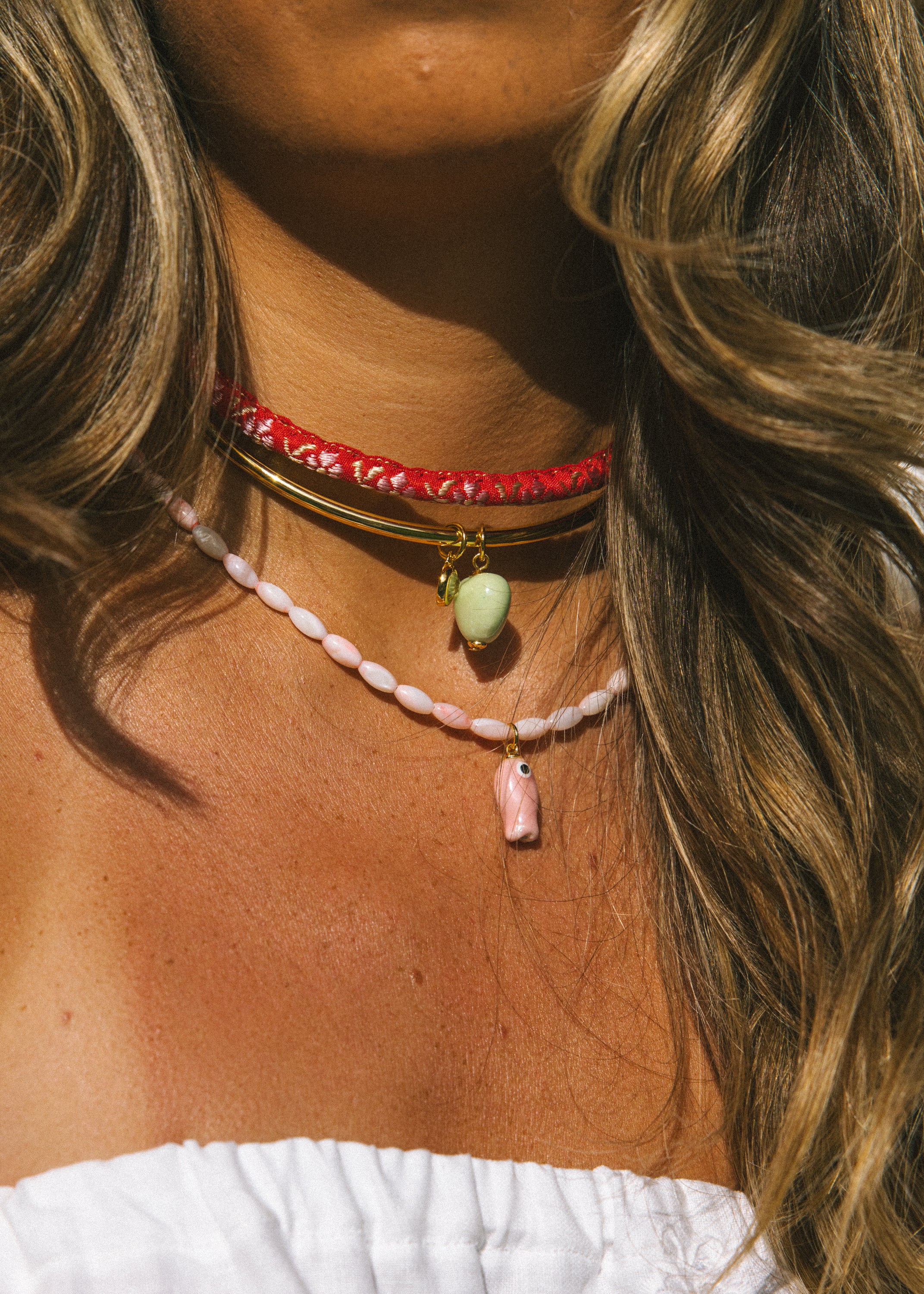 Light Pink Beaded Fish Necklace