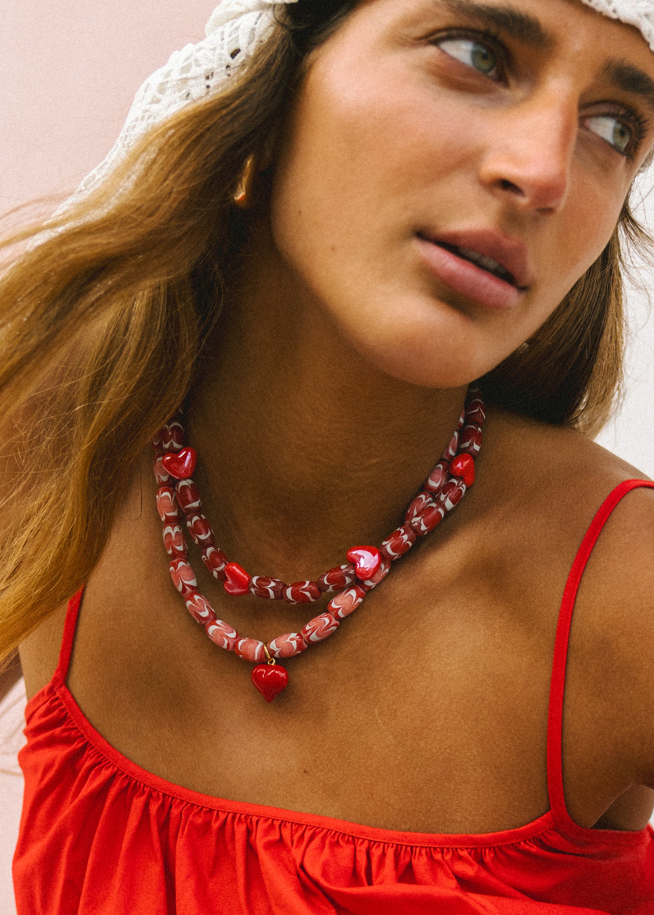 Pink Marbled Heart Necklace