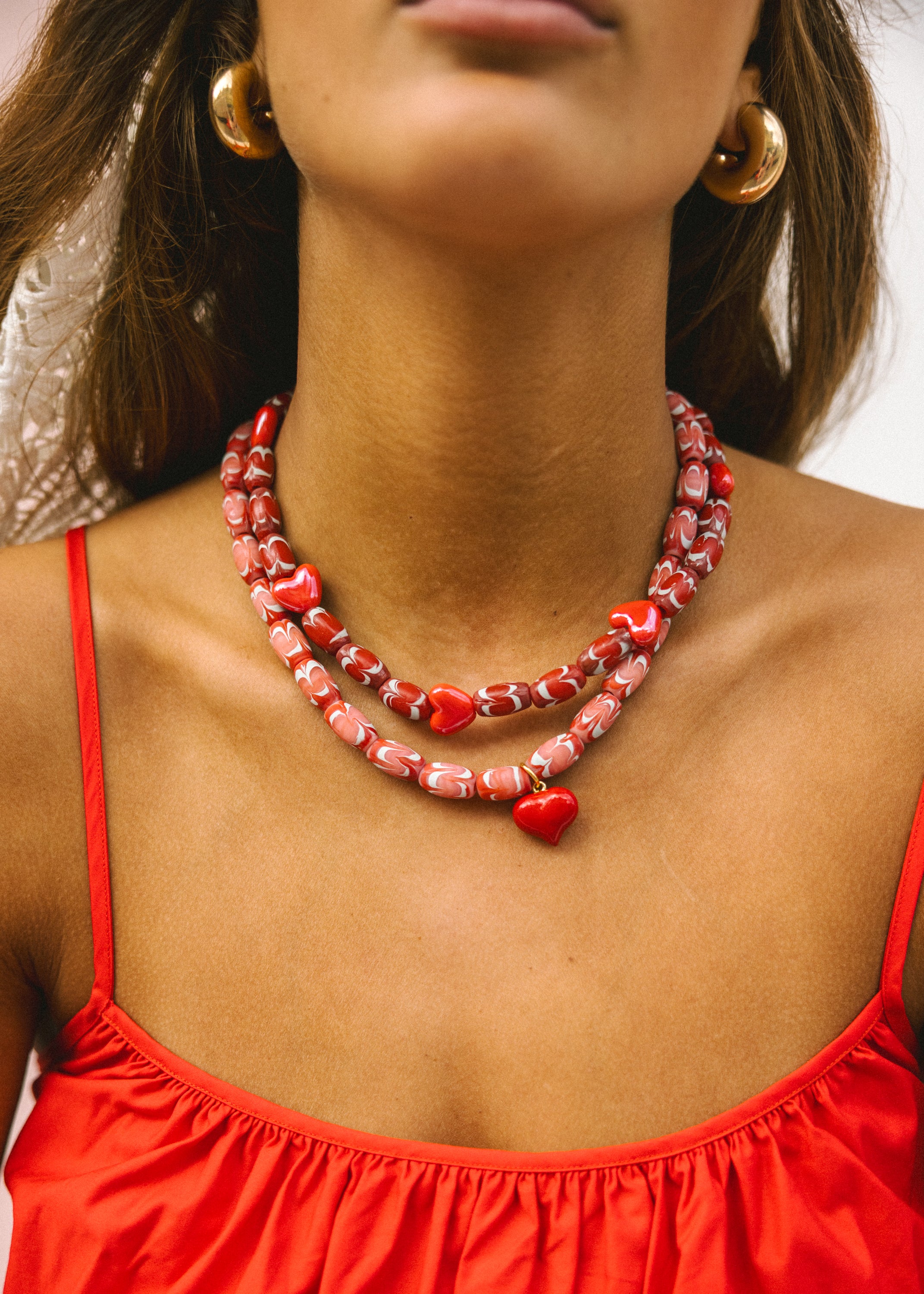 Red Marbled Heart's Necklace