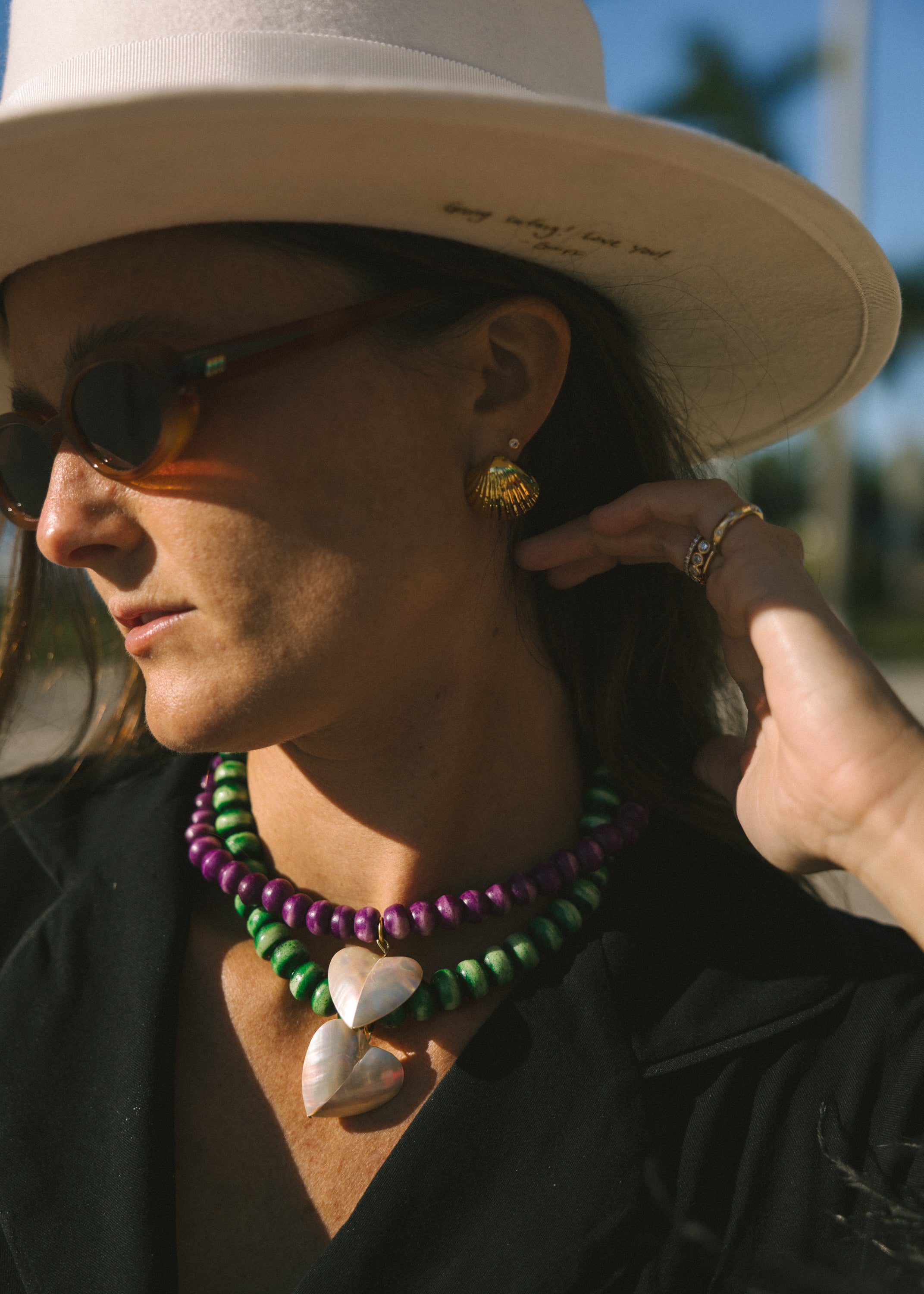Green Beaded Heart Necklace