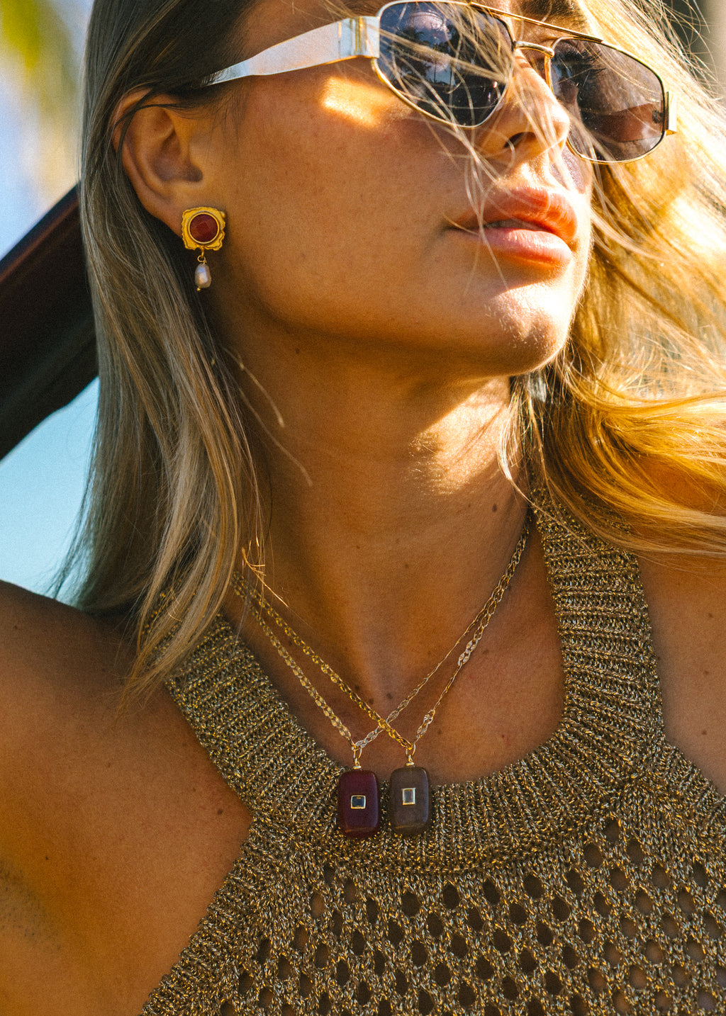 Red Stone Chain Necklace