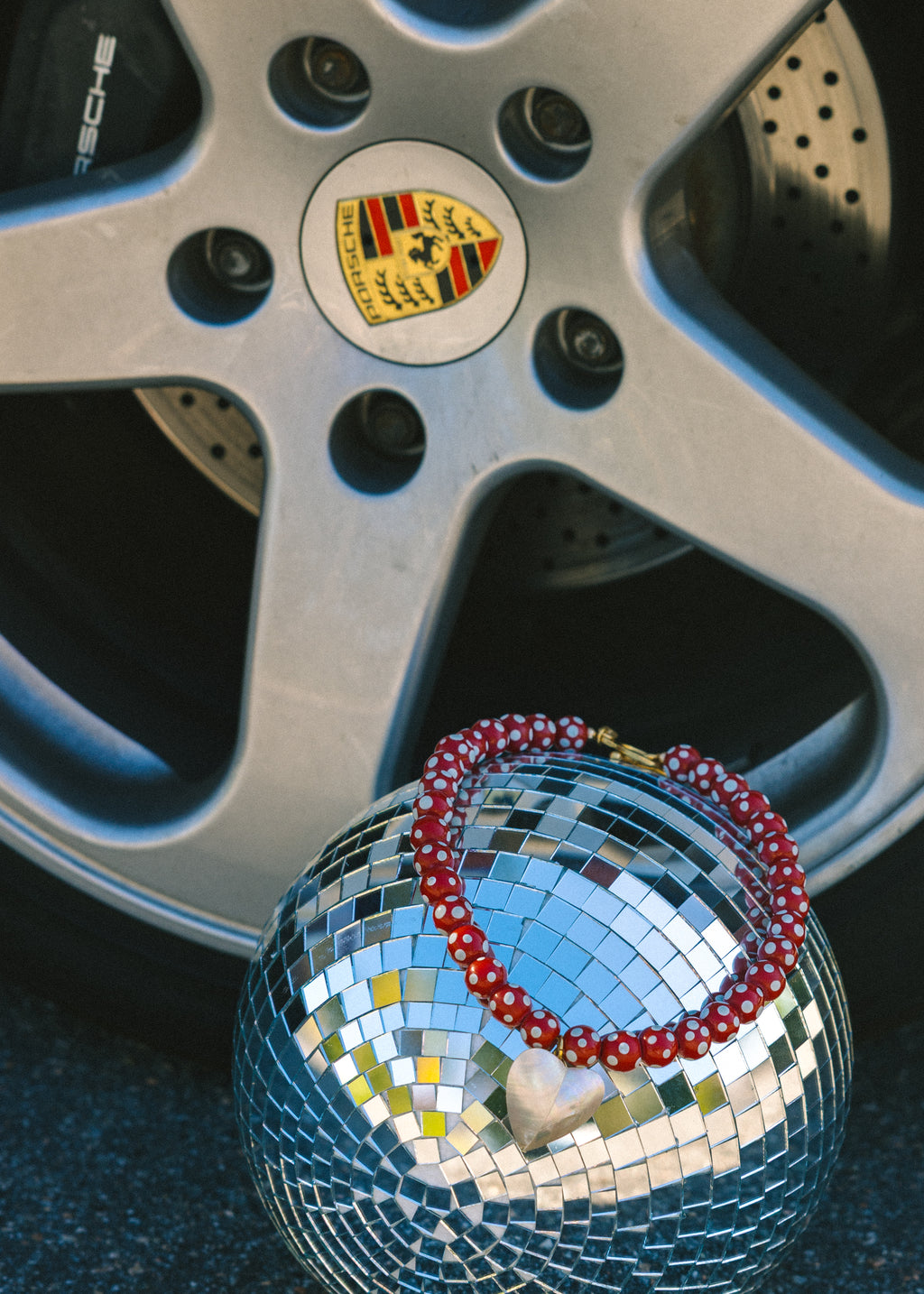 Red Polka Dot Beaded Heart Necklace
