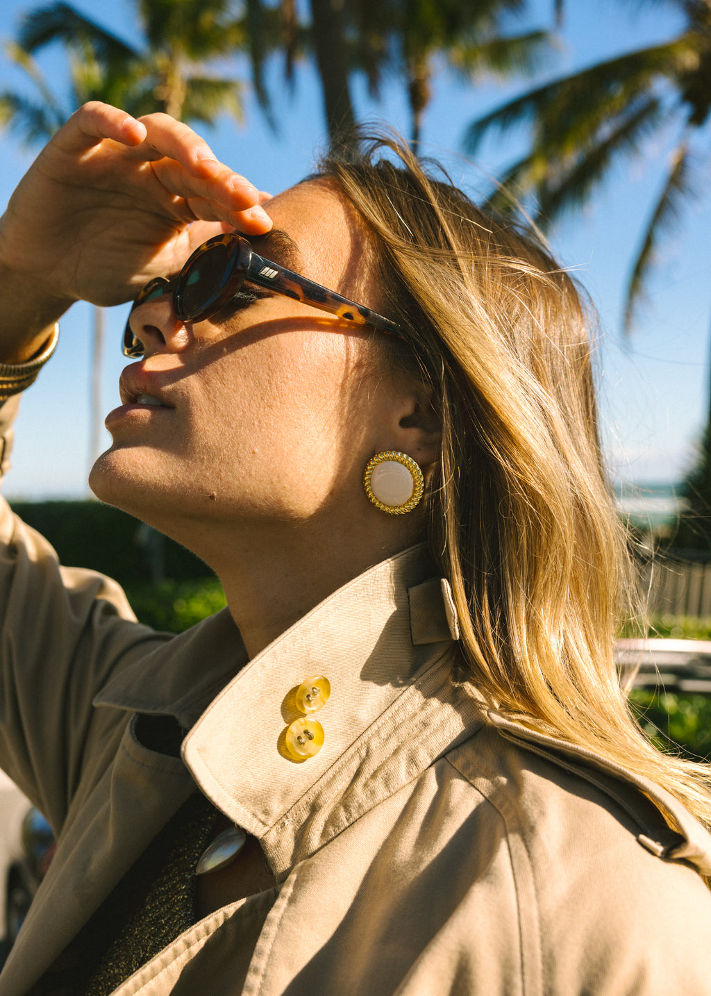 Gold and White Rope Stud Earrings