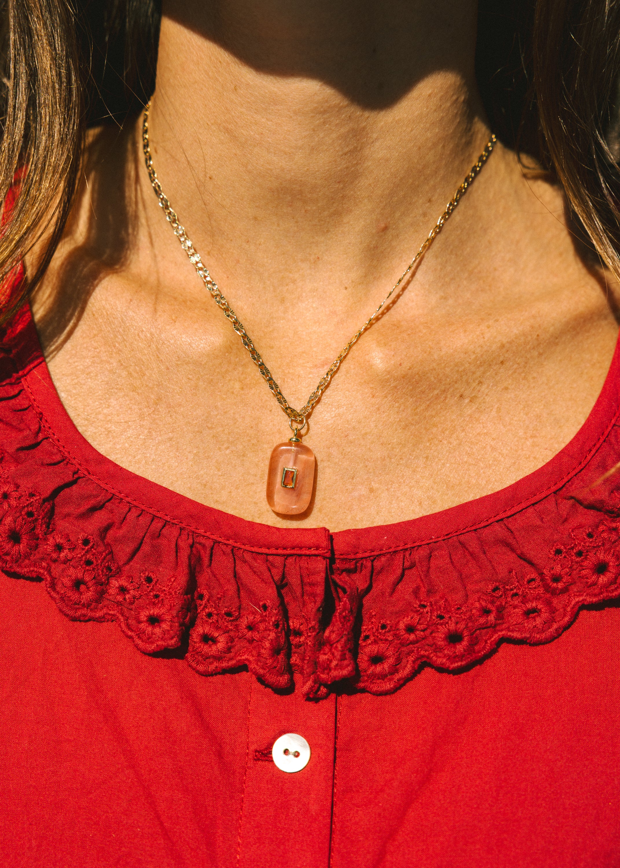 Pink Stone Chain Necklace