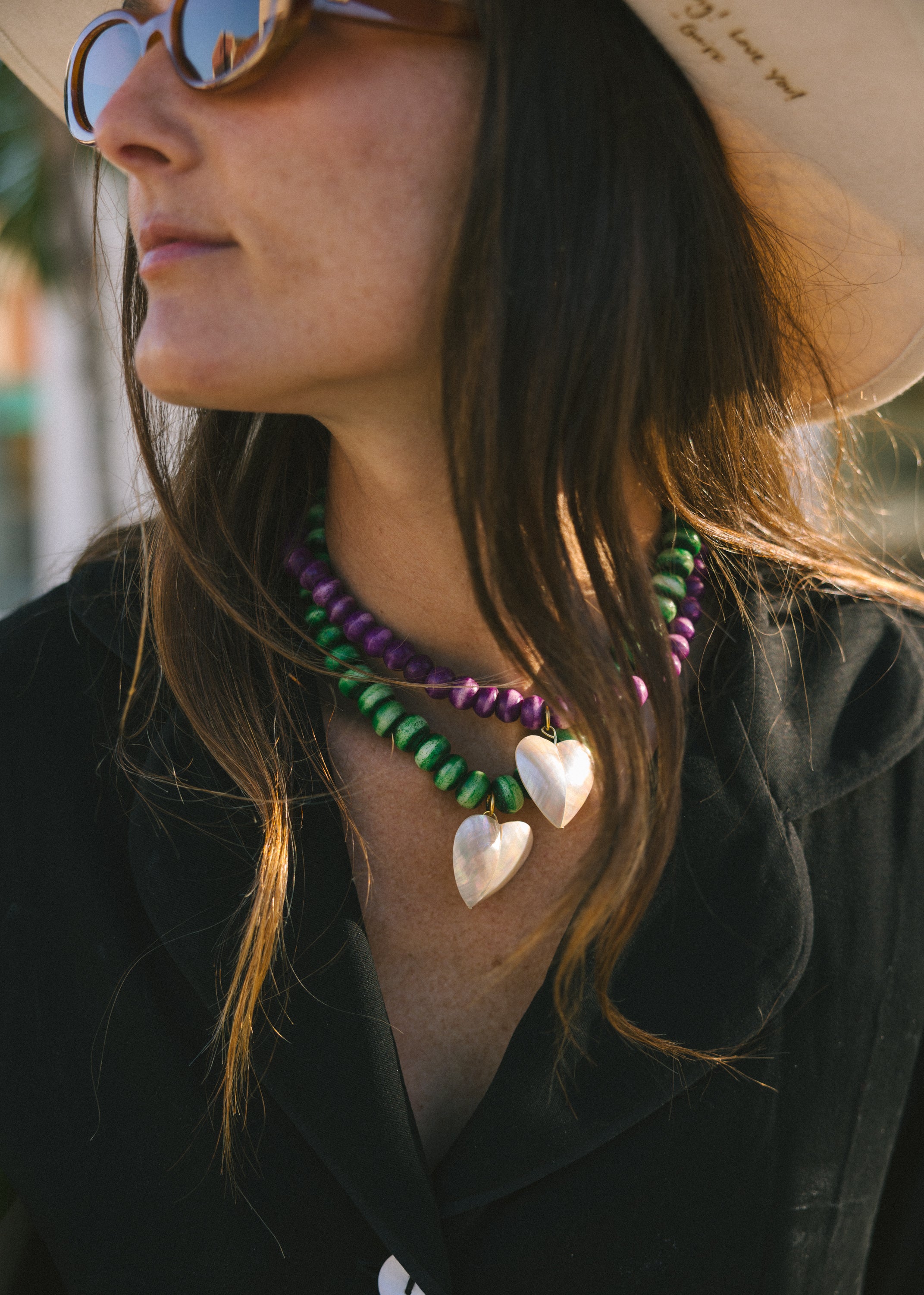 Green Beaded Heart Necklace