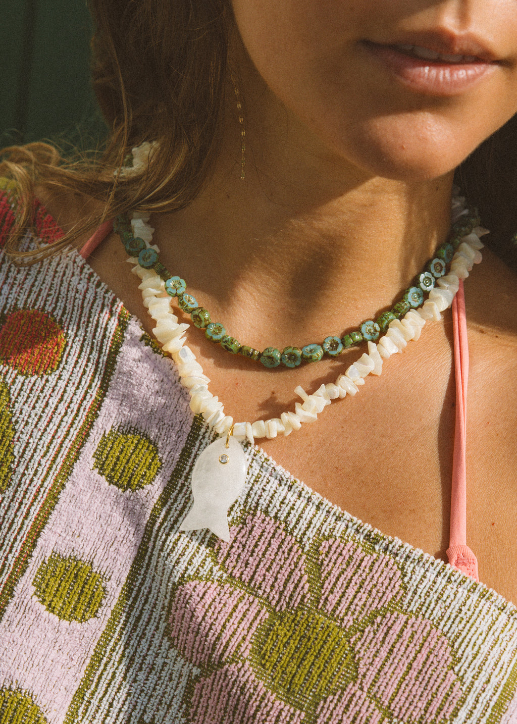 Shell Gemstone Fish Necklace