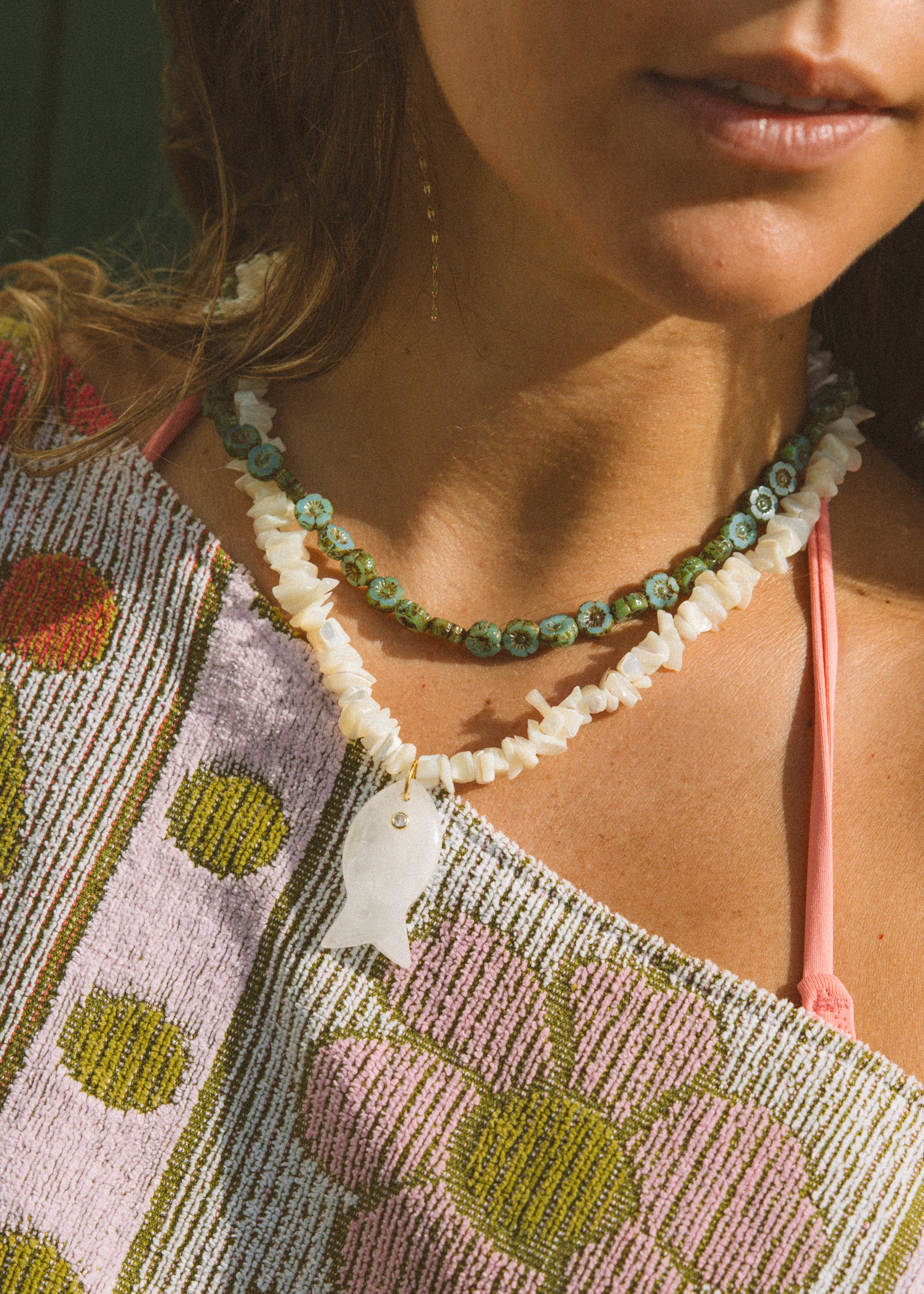 Shell Gemstone Fish Necklace