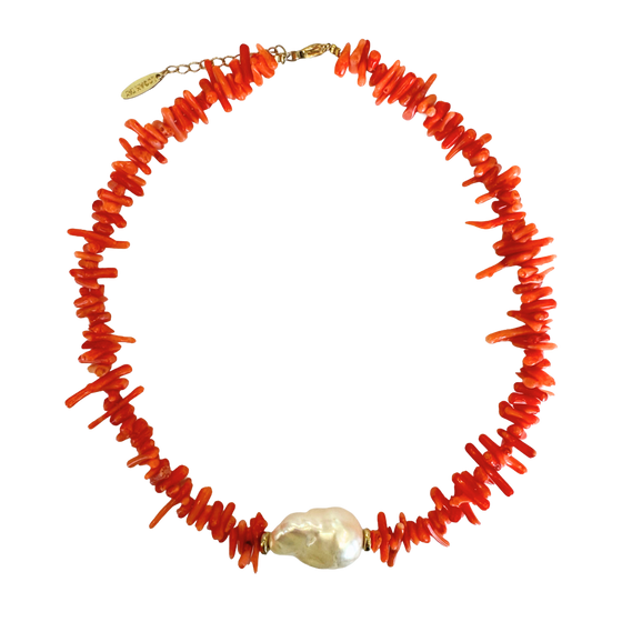 Coral Layered Shell Pearl Necklace