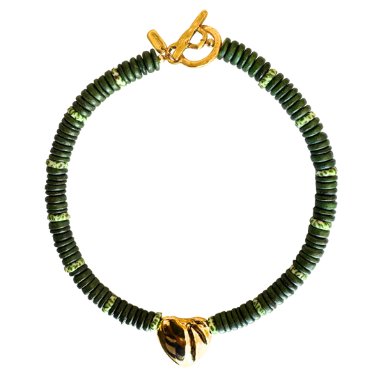 Green Beaded Heart Necklace