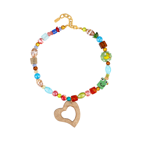 Wooden Beaded Heart Necklace