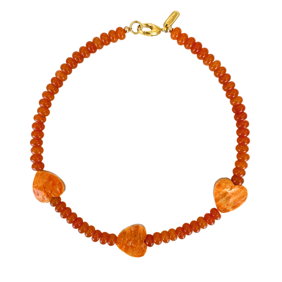 Orange Beaded Hearts Necklace