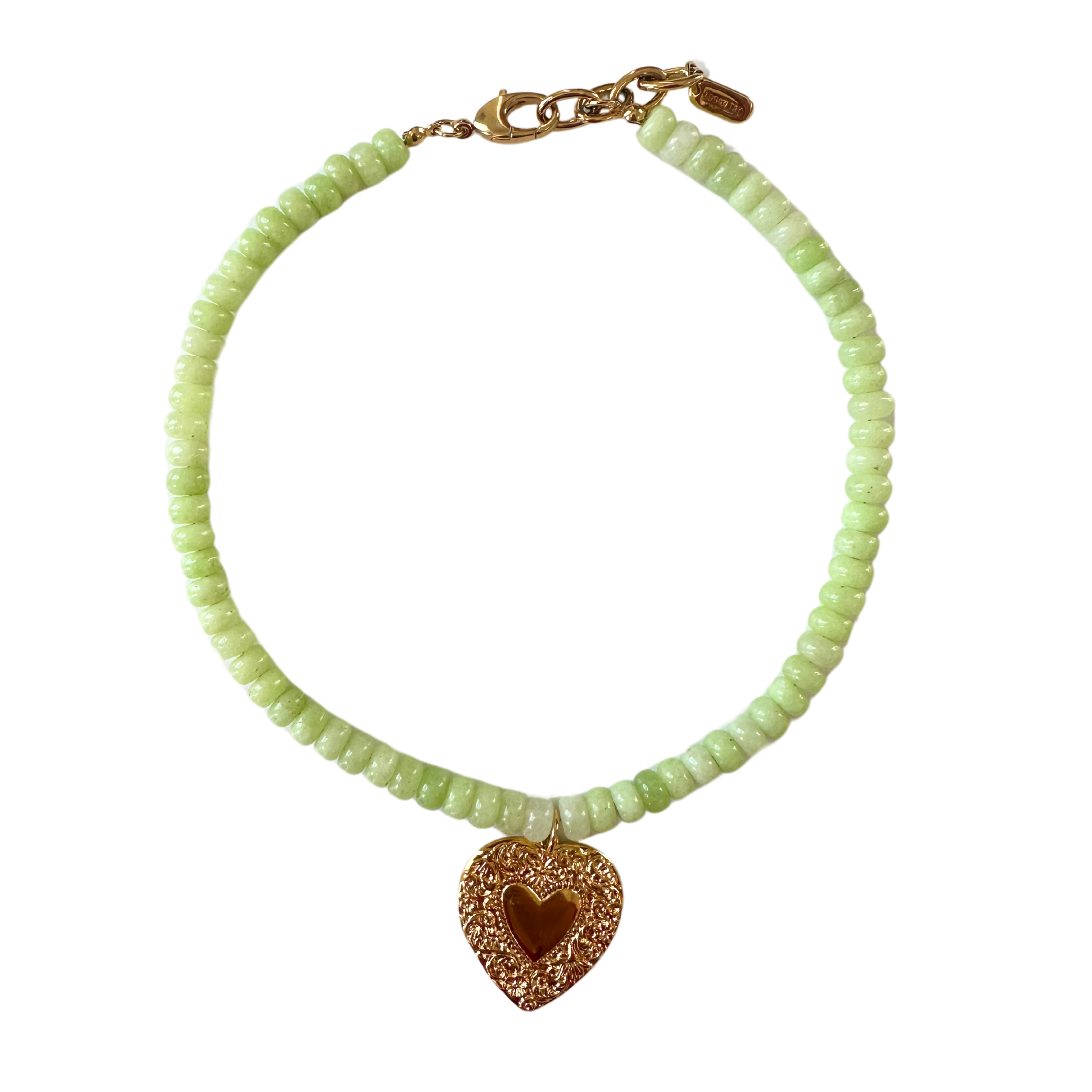 Green Beaded Vintage Heart Necklace