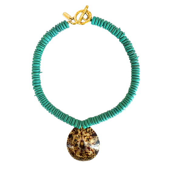 Shell Pendant Turquoise Beaded Necklace
