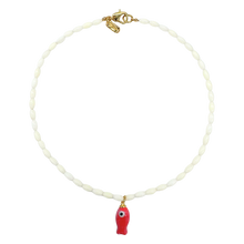  White Beaded Fish Necklace