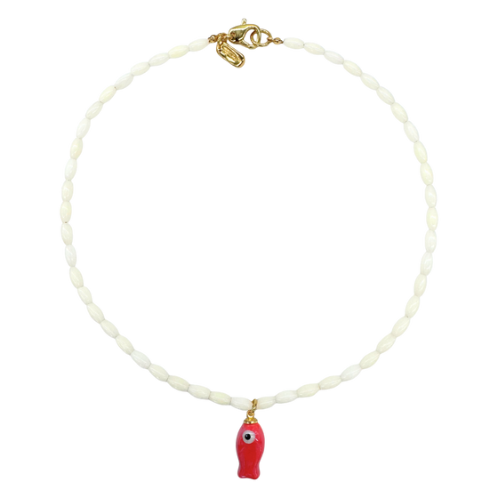 White Beaded Fish Necklace