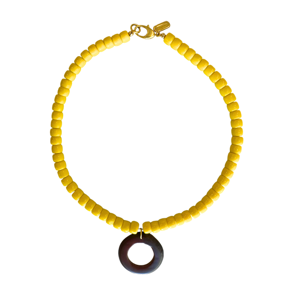 Yellow Beaded Pendant Necklace
